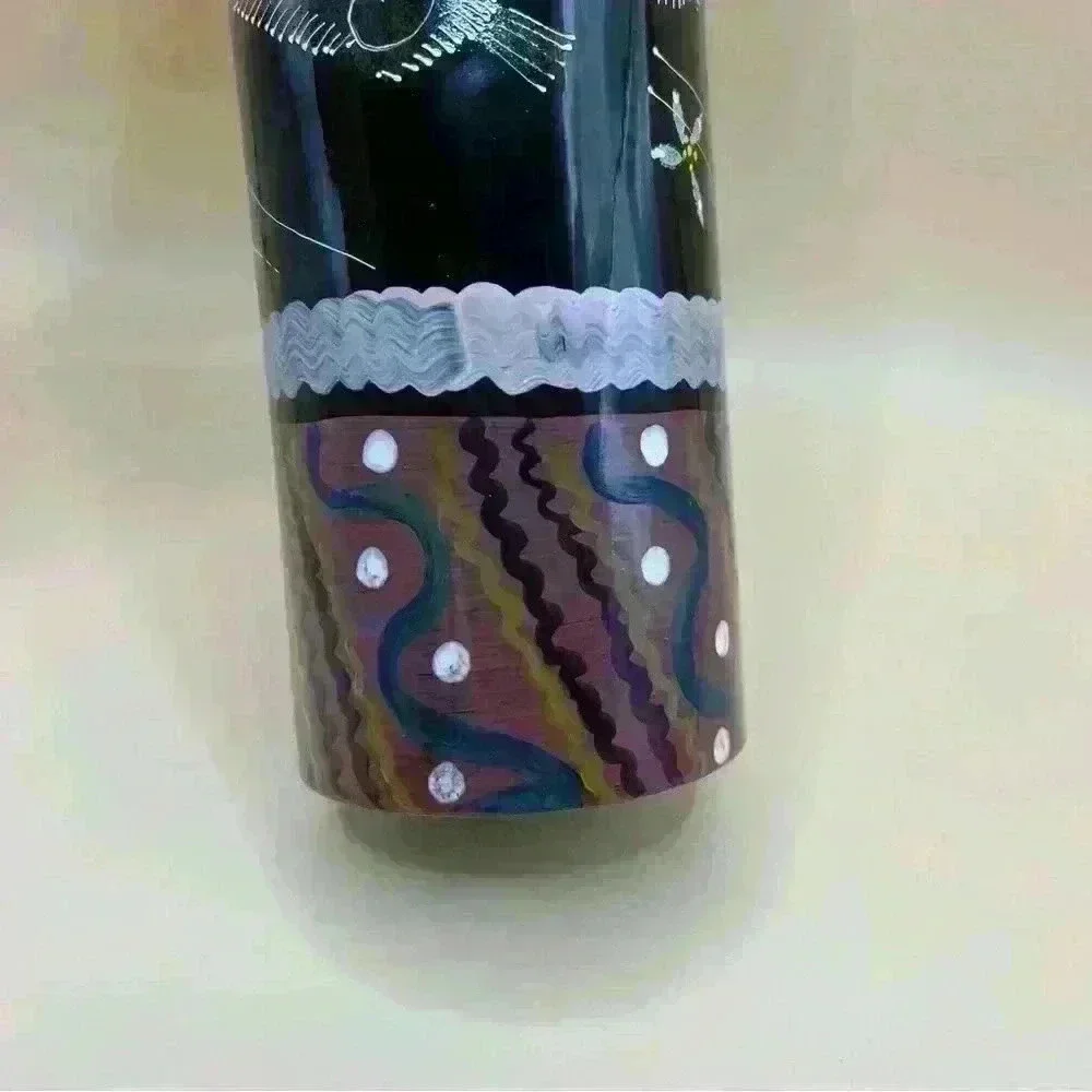 Wooden Hand Painted Black Tube Vase 10” Tall Brids Fine Craft Decor